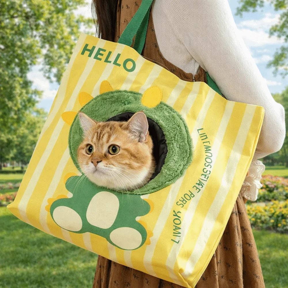 Breathable Canvas Pet Carrier Bag — Portable Travel Tote for Cats and Small Dogs