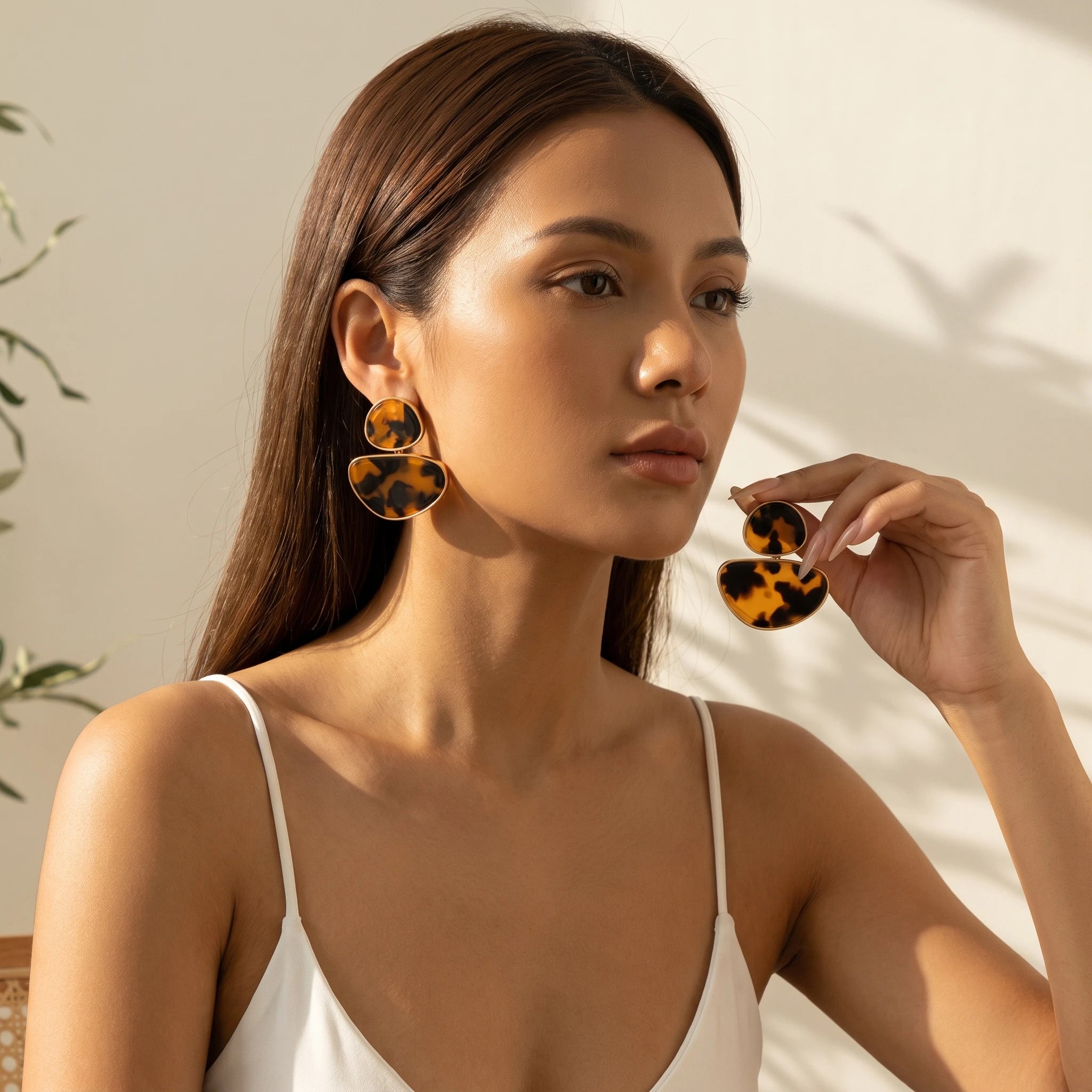 Obega Geometric Acrylic Drop Earrings — Vintage Gold Irregular Dangle Jewelry