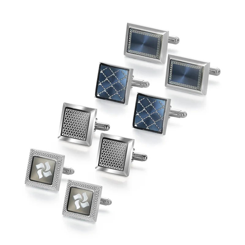 UJOY Luxury Copper Cufflinks — Elegant Round and Square Men's Jewelry Set