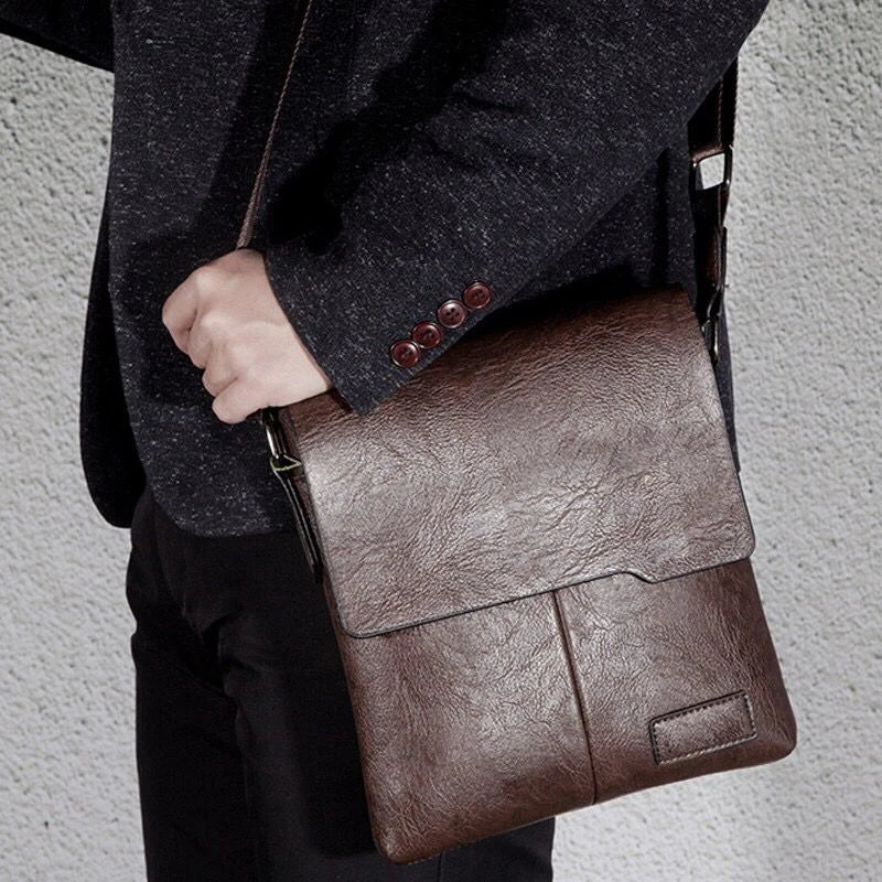 Men's PU Leather Messenger Bag — Vintage Business Crossbody Satchel