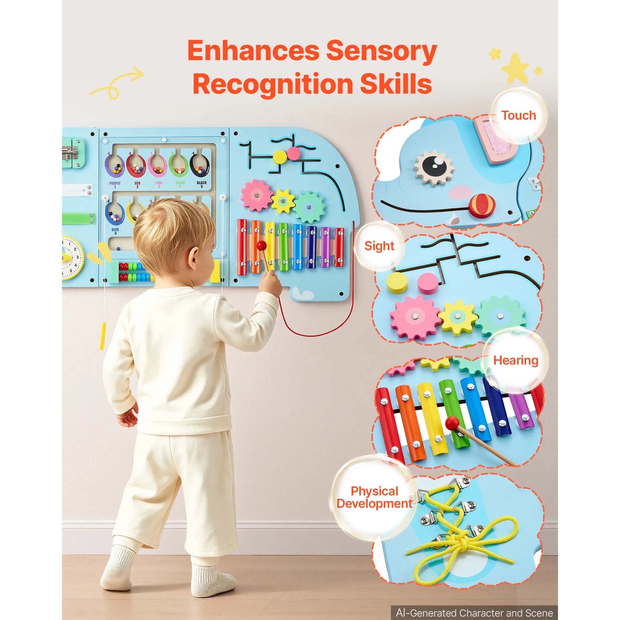 SucceBuy Kids Activity Wall Busy Board — Montessori Sensory Learning Panels