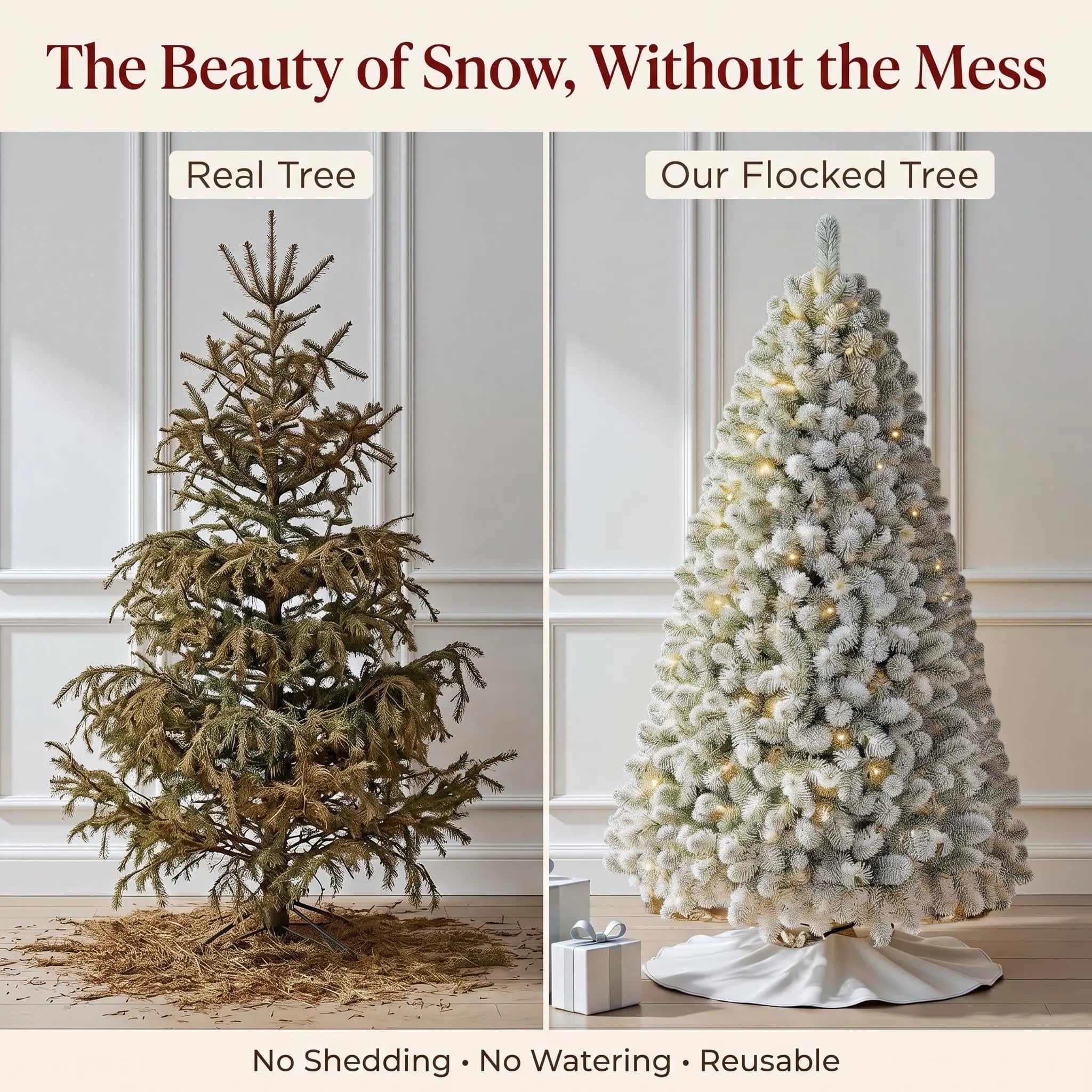 GAOMON 7.5FT Pre-Lit Flocked Christmas Tree — Snowy White Artificial Xmas Tree