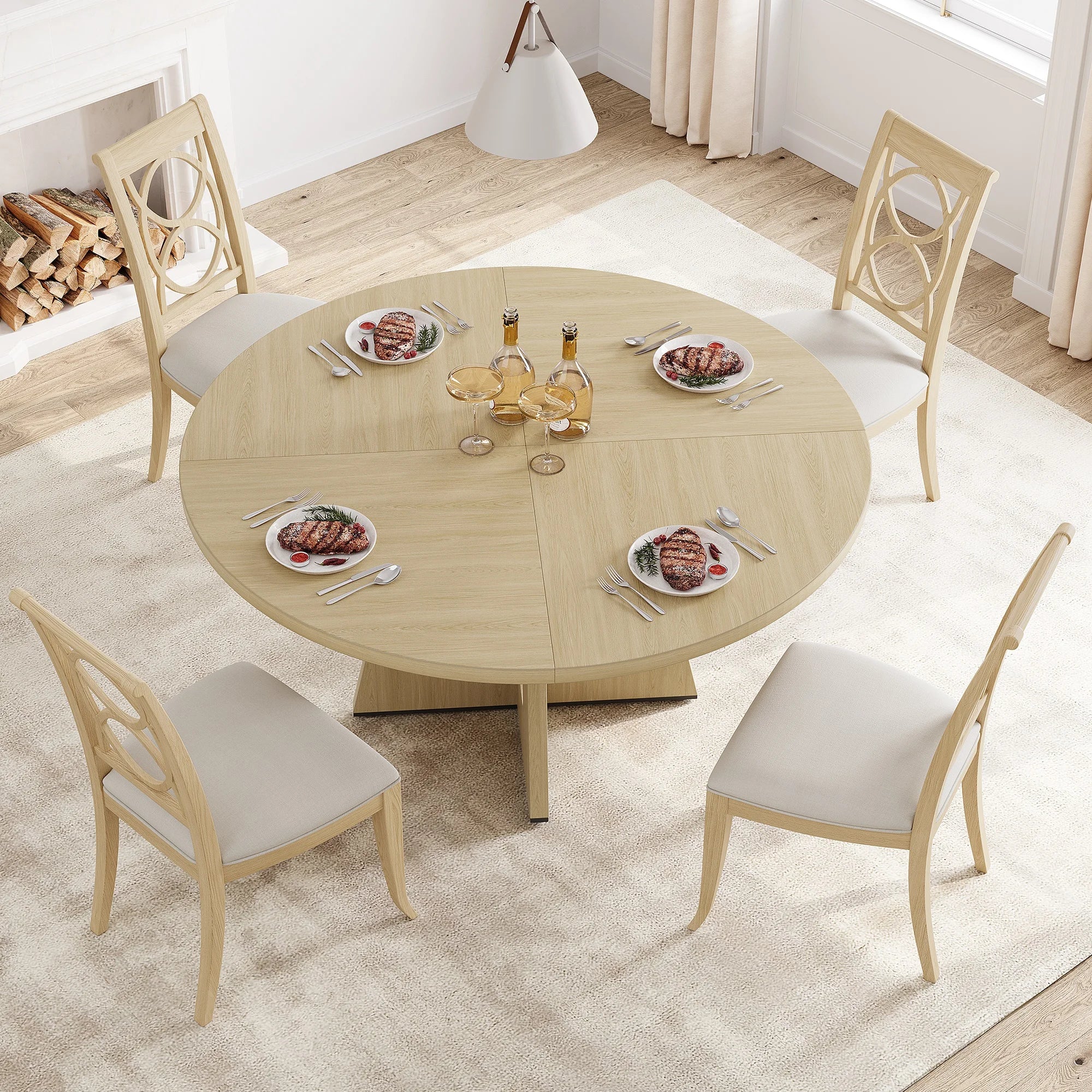 HiMISS 47 Inch Round Dining Table — Farmhouse Style Pedestal Base