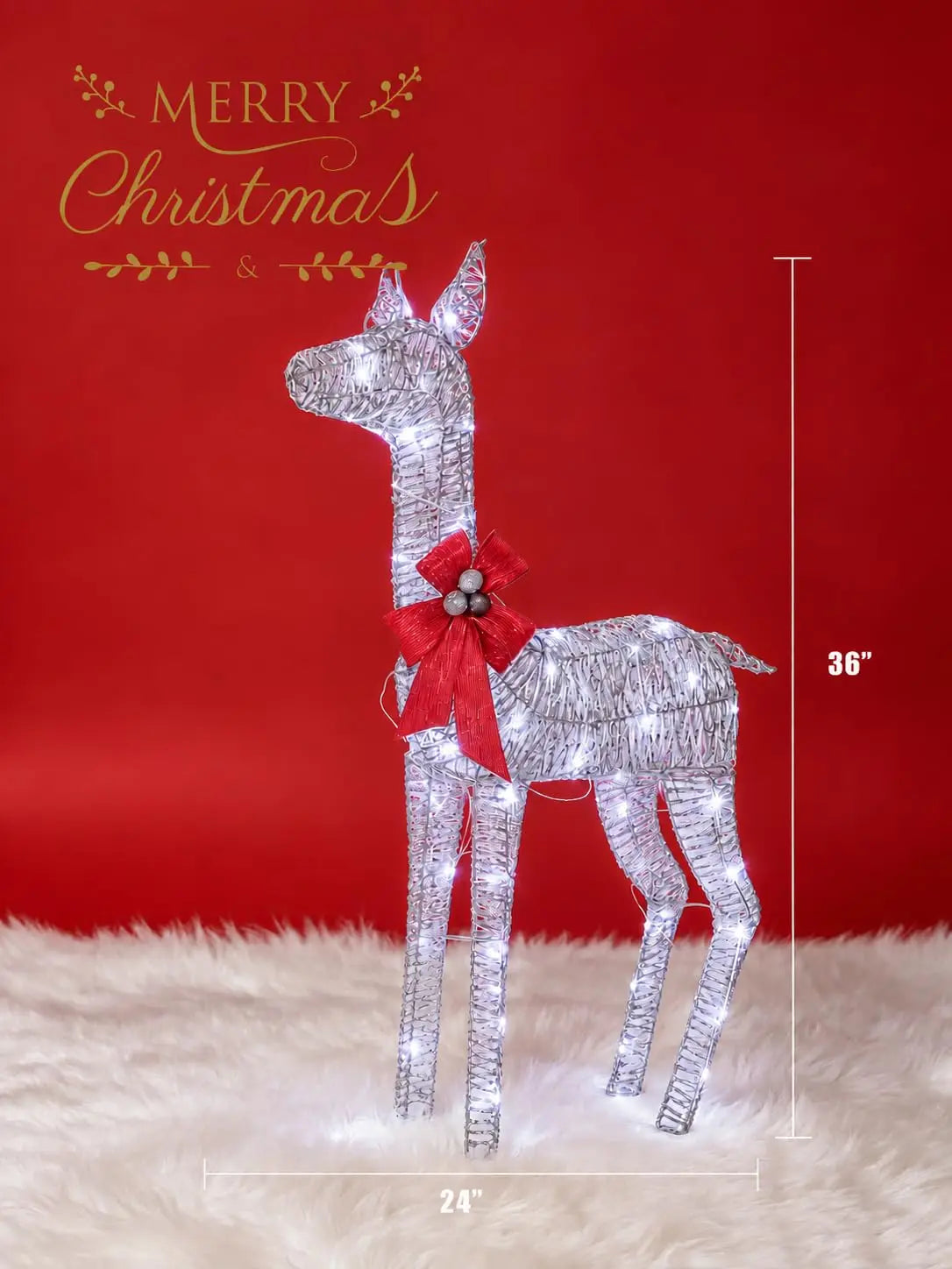 Lighted Reindeer Family Decor — Glittering LED Holiday Lawn Ornament