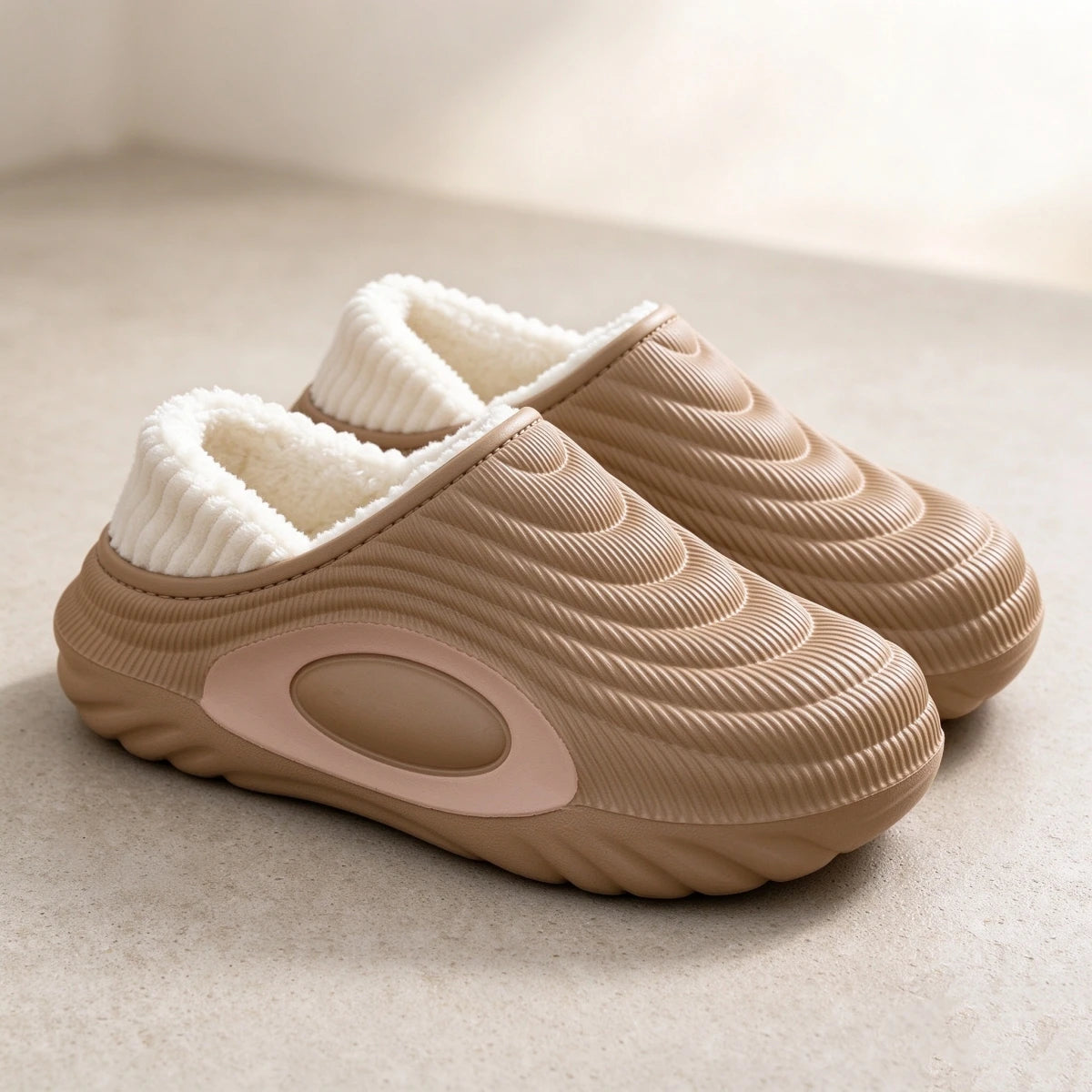 Wave Textured Thermal Men's Slippers — Cozy Plush Lined Indoor Outdoor Shoes
