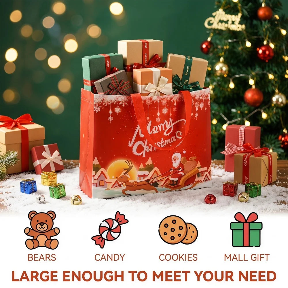 Christmas Pattern Gift Bags — Non-Woven Fabric Holiday Holders, 10 Pack