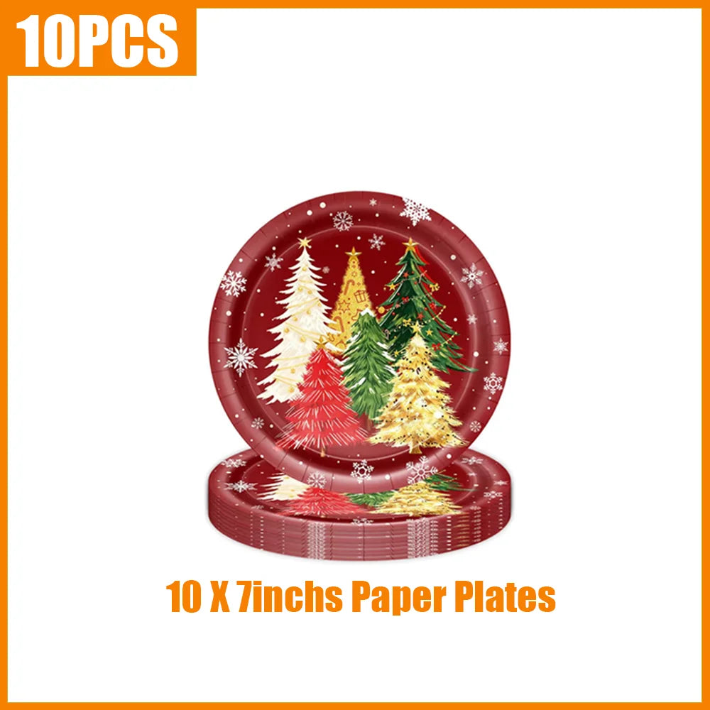 Christmas Tree Themed Tableware Kit — Festive Holiday Party Supplies