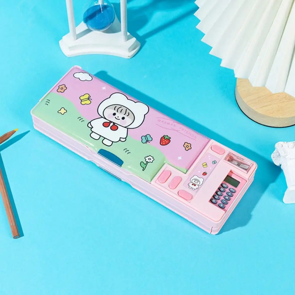 Double Layer Pencil Case — Multi-Functional Stationery Box with Calculator