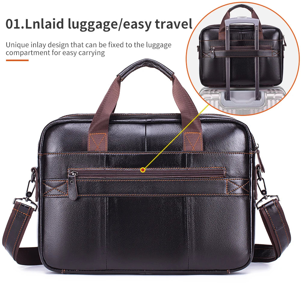 LAOSHIZI Leather Men's Briefcase — Large Capacity Business Office Bag