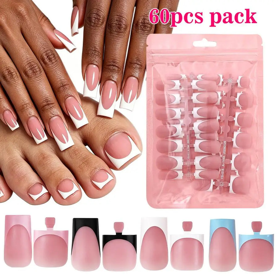 Matte French Tip Press On Nails — Full Cover DIY Manicure Set
