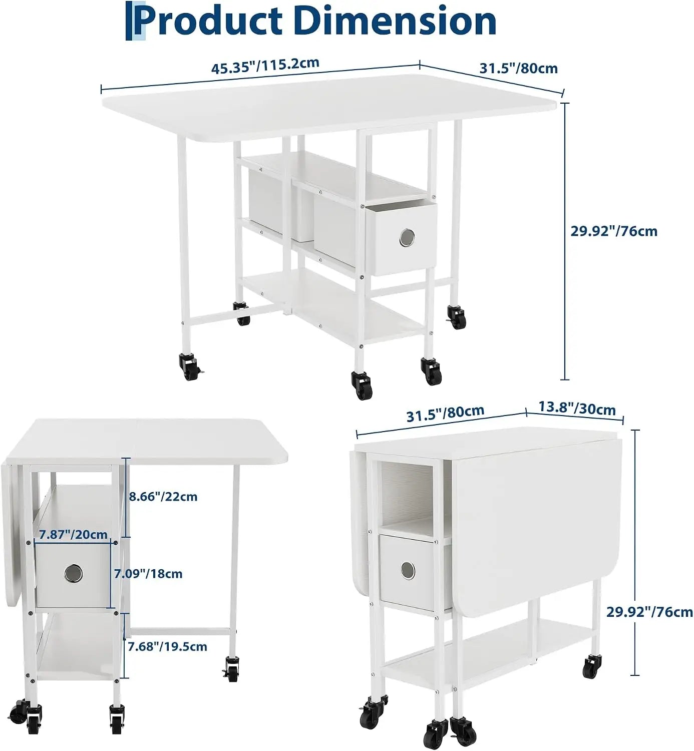 EliteZ Folding Dining Table — Mobile Drop Leaf Design with Storage