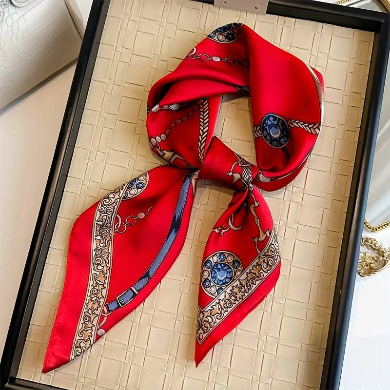 SENAIFEI Printed Silk Scarf — Luxury Square Shawl & Decorative Headband