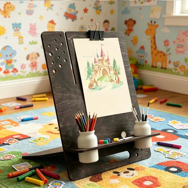 dawndesslo Wooden Desktop Easel — Foldable Sketching Stand with Tool Storage