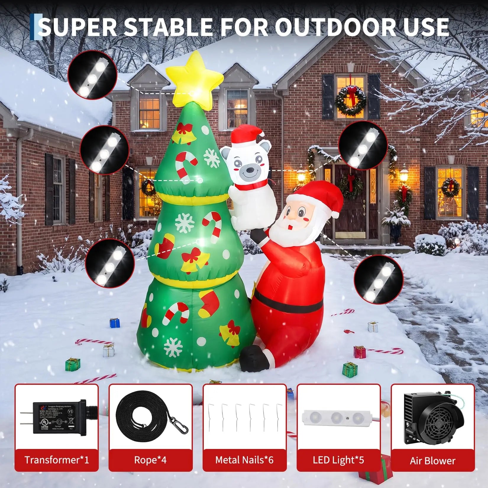 LED Inflatable Christmas Tree — Santa and Polar Bear Outdoor Holiday Decor