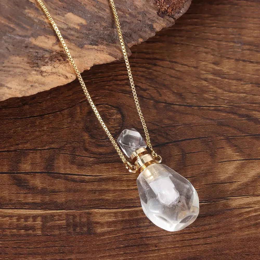 Natural Stone Perfume Bottle Necklace — Essential Oil Diffuser Pendant