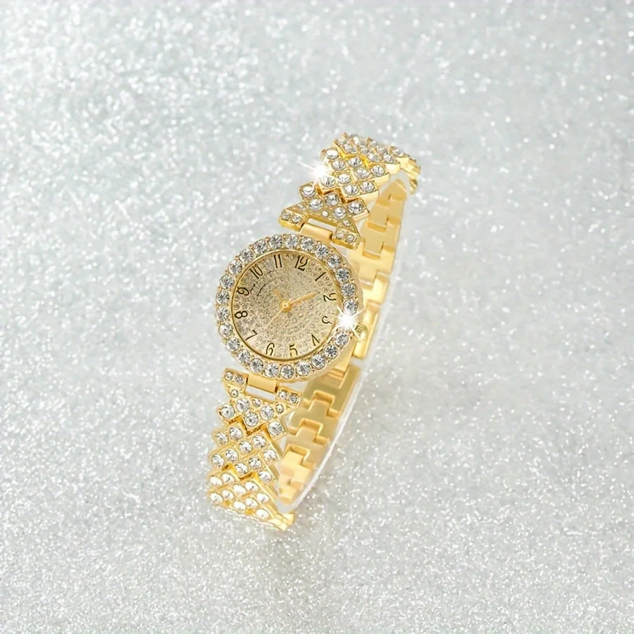 RUNERR Elegant Crystal Quartz Watch — Luxury Stainless Steel Bracelet Set