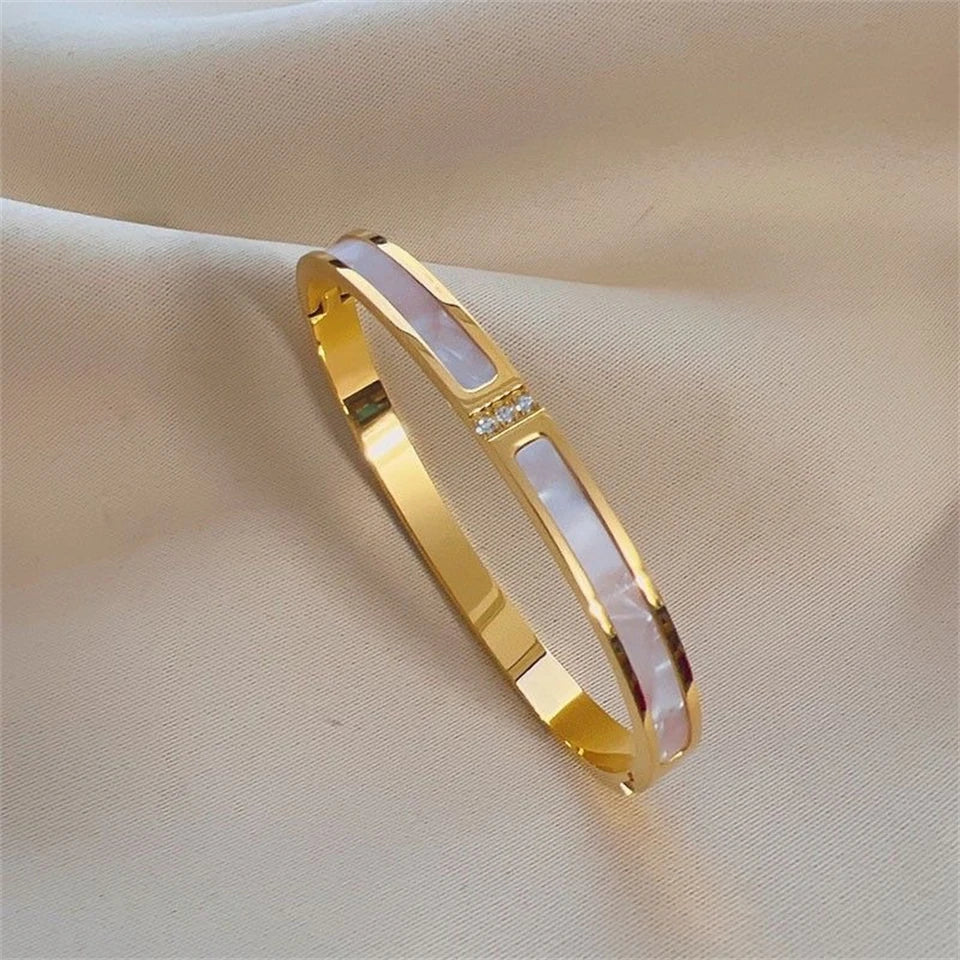 Sparkling Zirconia Stainless Steel Bracelet Set — Stackable Cuff Bangles for Women