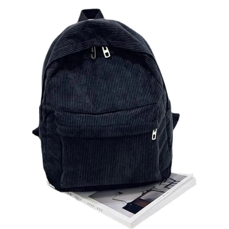 Corduroy Zipper Backpack — Versatile Collegiate Style for Women
