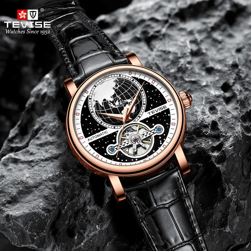 Men's Automatic Mechanical Watch — Luminous Dial & Leather Strap