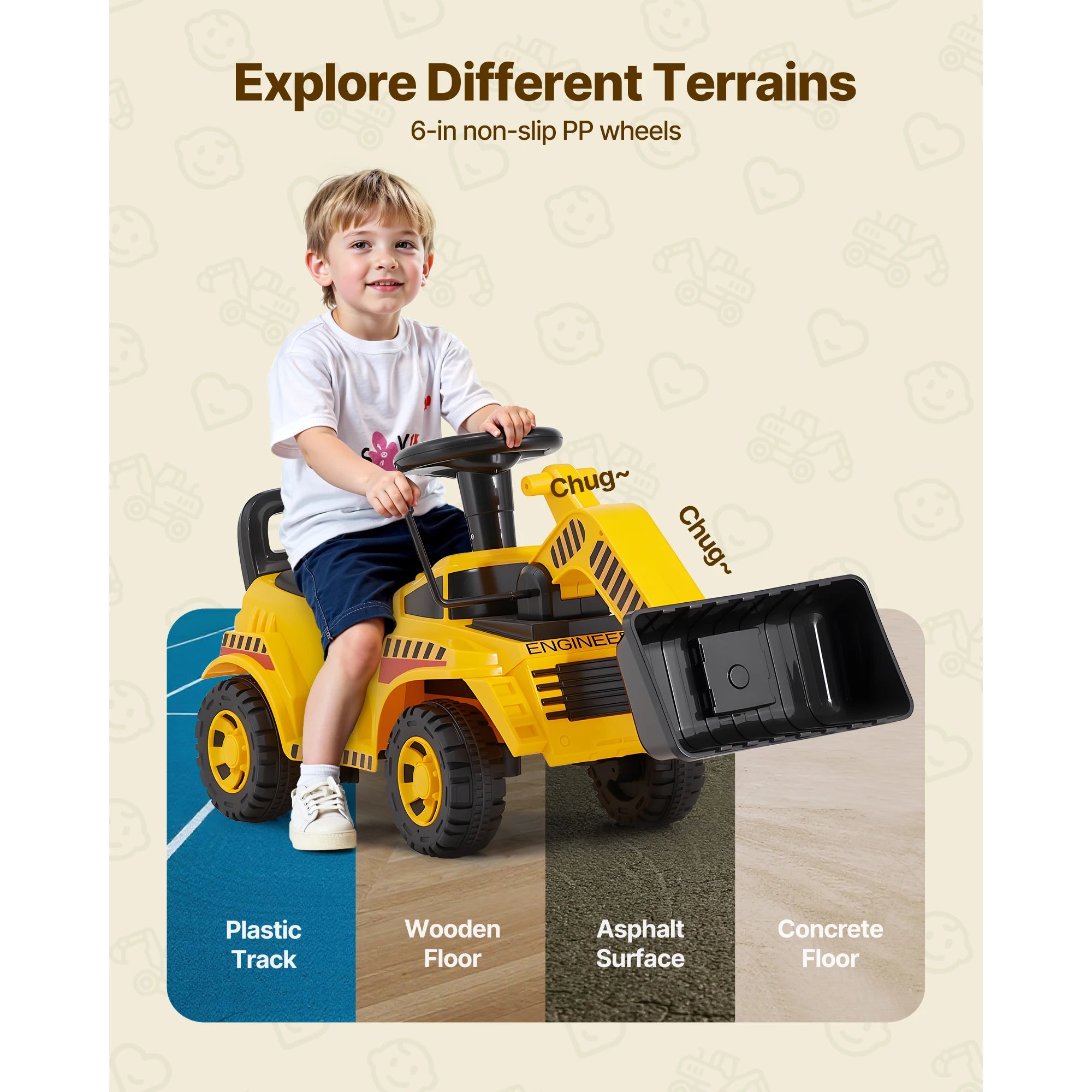 SucceBuy Ride On Excavator Car — Construction Toy with Under-Seat Storage