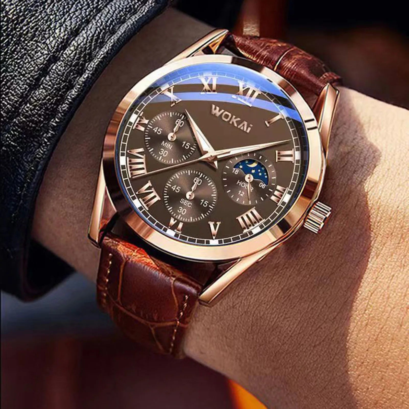 Men's Luxury Business Quartz Watch — Elegant PU Leather Wristwatch