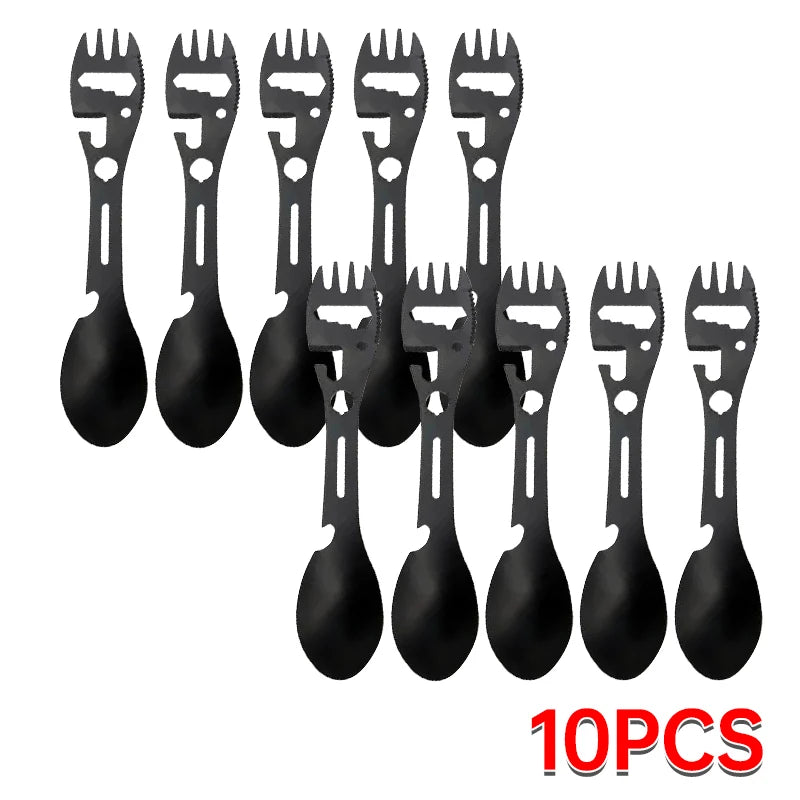 Stainless Steel Camping Utensils Set — 5-in-1 Outdoor Survival Cutlery