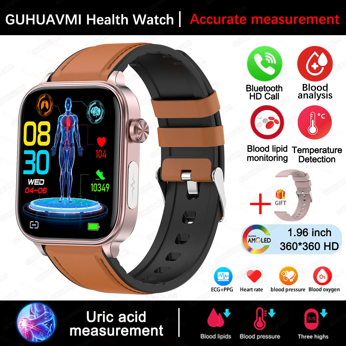 GUHUAVMI Health Smartwatch — Advanced ECG, Blood Pressure & Oxygen Monitor