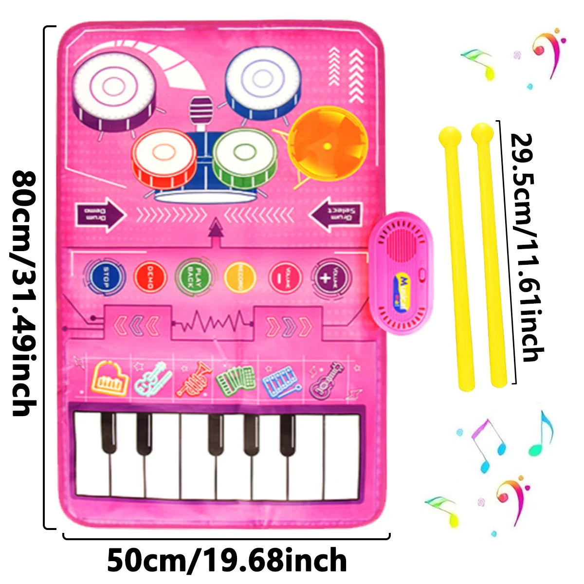Musical Sensory Piano Mat — Interactive Keyboard and Drum Play Set