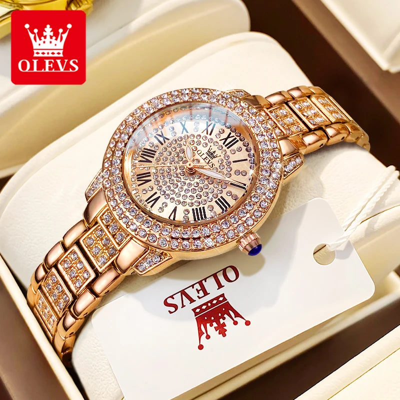 OLEVS 9943 Luxury Quartz Watch — Elegant Diamond Style Stainless Steel