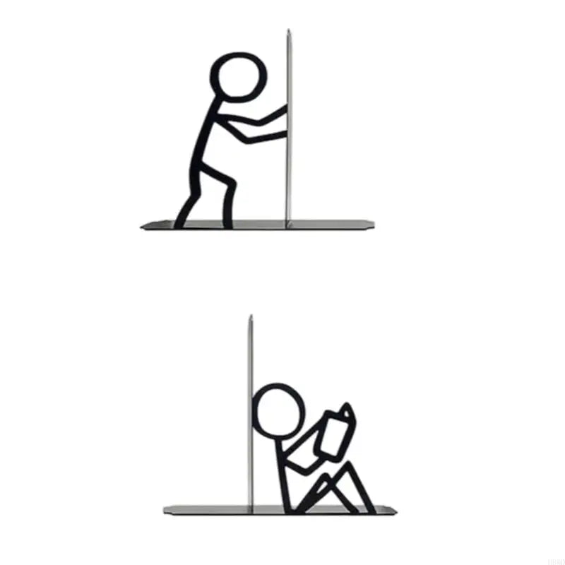 Decorative Metal Bookend Set — Character Design Iron Supports for Desk Organization