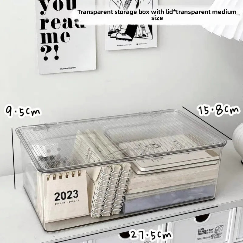YIYUEQIANLI Desktop Storage Box — Transparent Organizer with Lid
