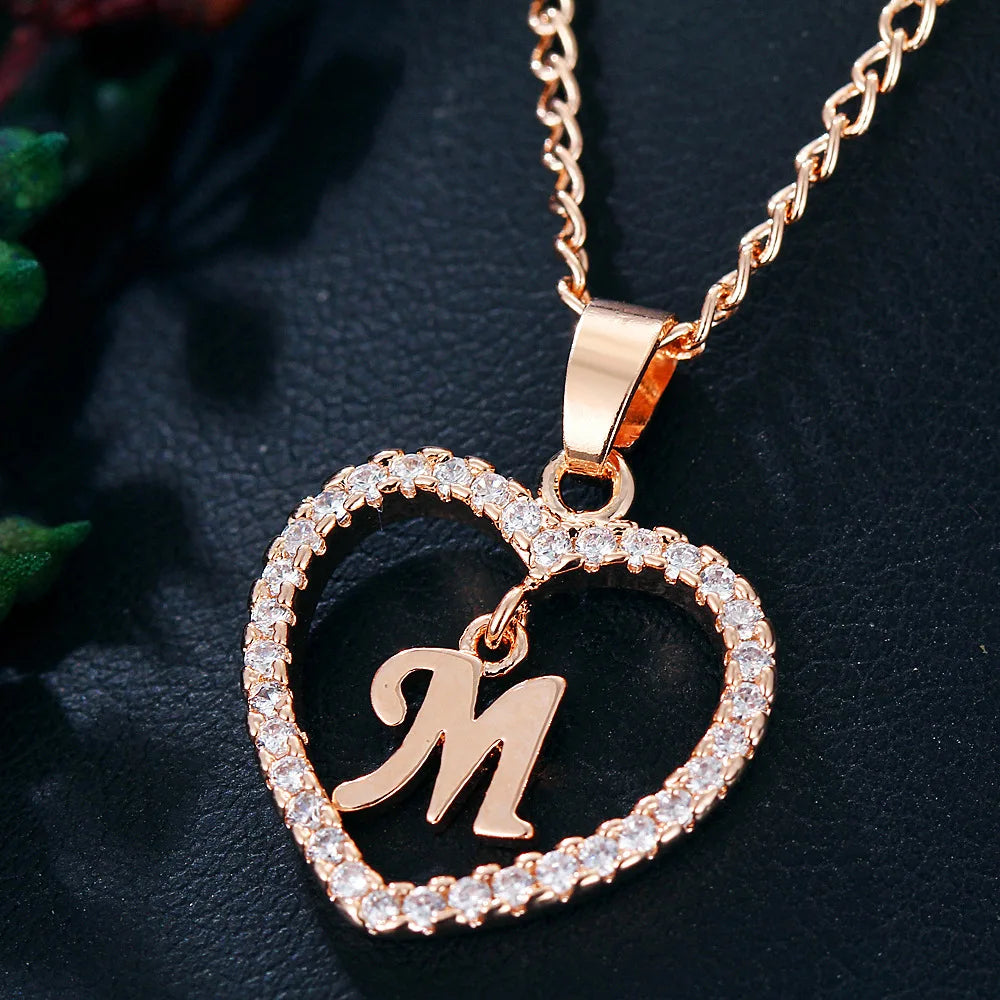 Customizable Initial Heart Pendant Necklace — Zircon Accented Jewelry