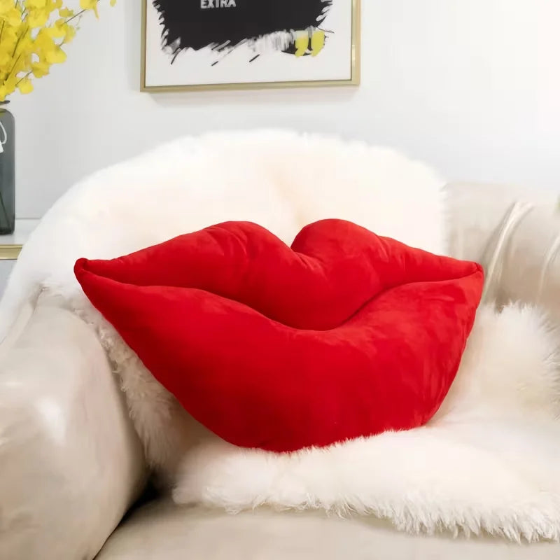 Red Lips Plush Throw Pillow, 30cm Decorative Lip Shaped Cushion