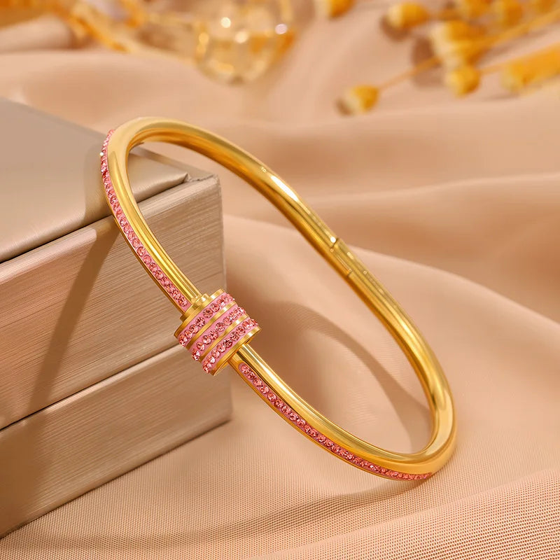 Sparkling Zirconia Stainless Steel Bracelet Set — Stackable Cuff Bangles for Women