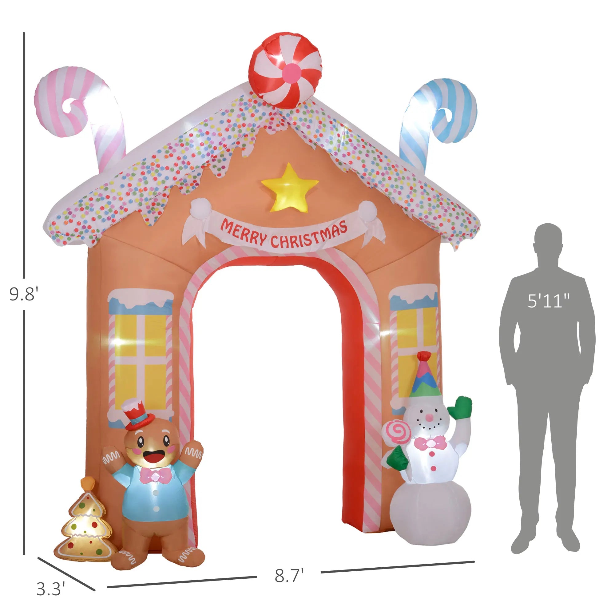 Outsunny Gingerbread House Archway — 10ft Inflatable Christmas Decor with LED Lights