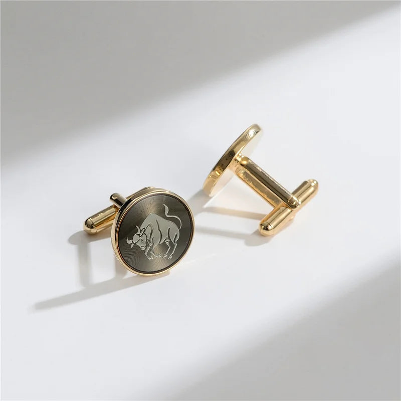 UJOY Luxury Copper Cufflinks — Elegant Round and Square Men's Jewelry Set