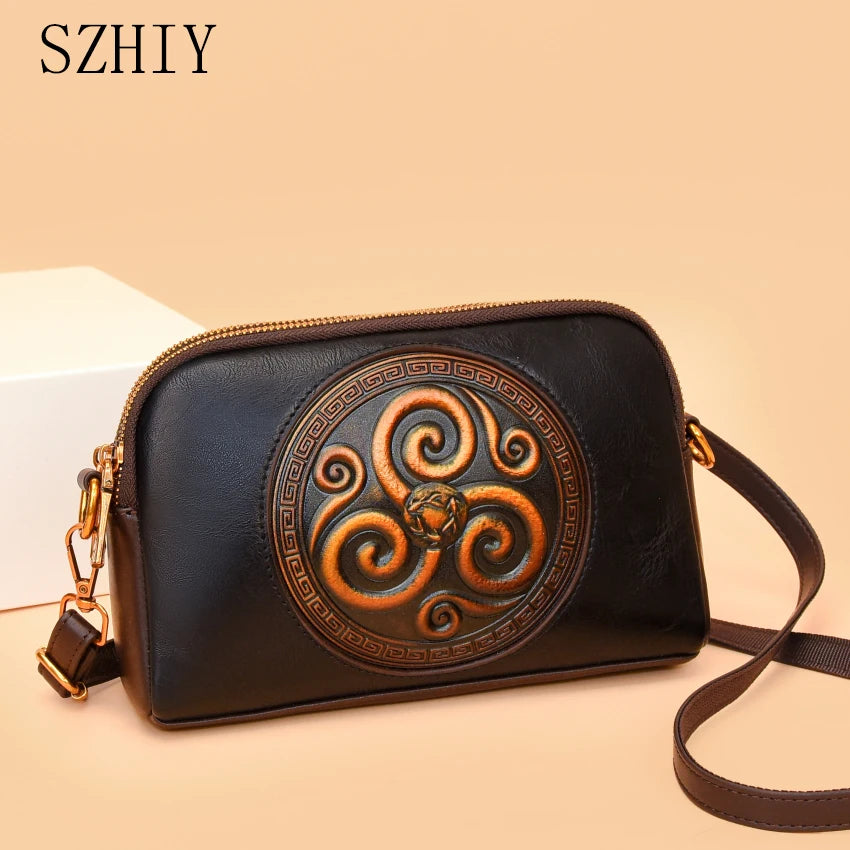 SZHIY Retro Floral Shoulder Bag — 3D Embossed Crossbody Purse