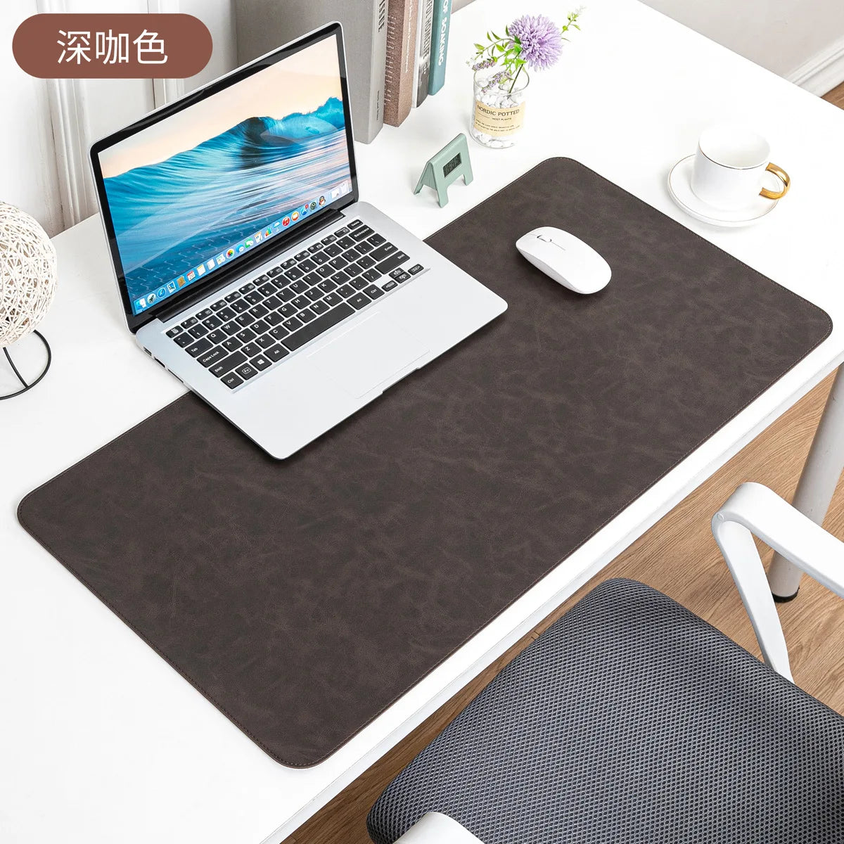 Luxe Faux Leather Desk Mat — Textured Writing Surface & Mouse Pad