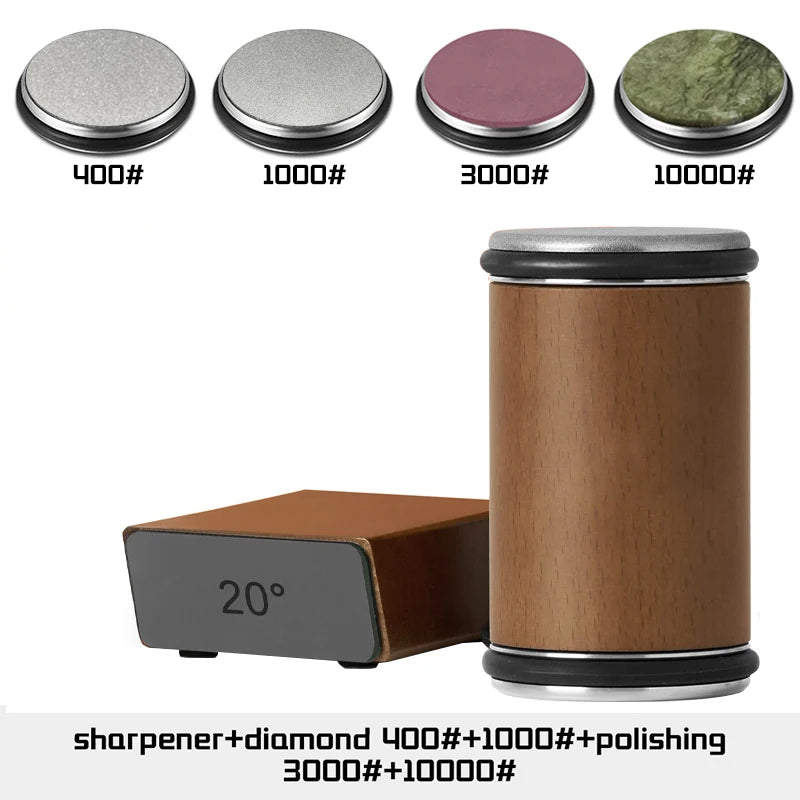 Rolling Knife Sharpener — Double Sided Diamond Stone with Magnetic Angle