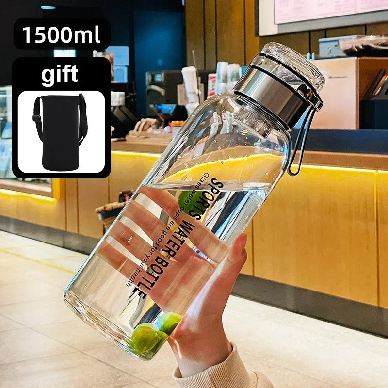 Large Capacity Glass Water Bottle — Heat-Resistant Tea Brewing Cup with Lid
