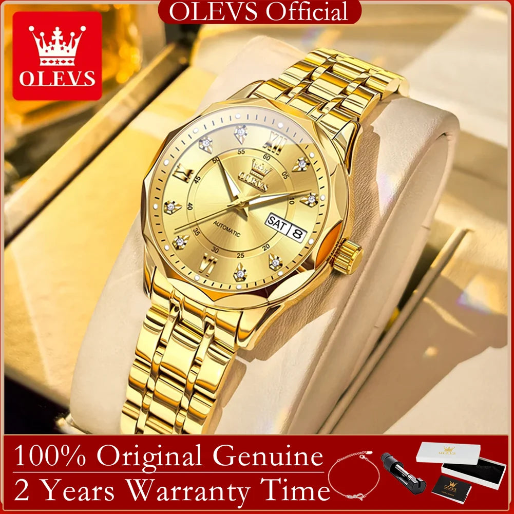 OLEVS Automatic Women's Watch — Luxury Stainless Steel & Dual Calendar