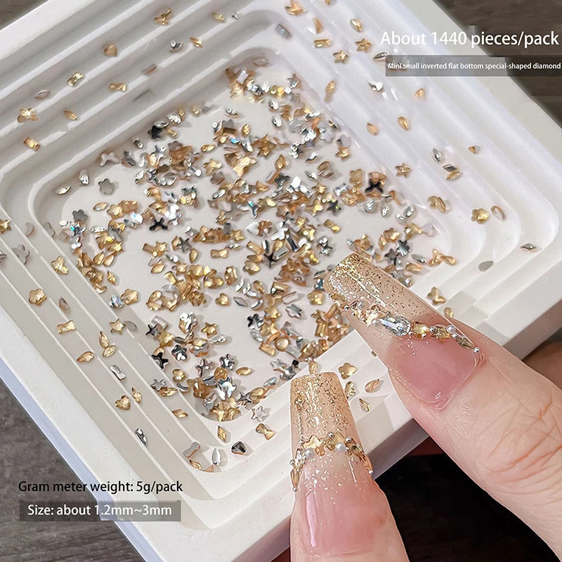 KQDSP Rhinestone Nail Charms — Multi-Shape Shiny Flat Back Gems