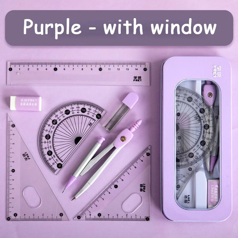 7-Piece Mathematical Ruler Set — Multi-Function Geometry Drawing Tools