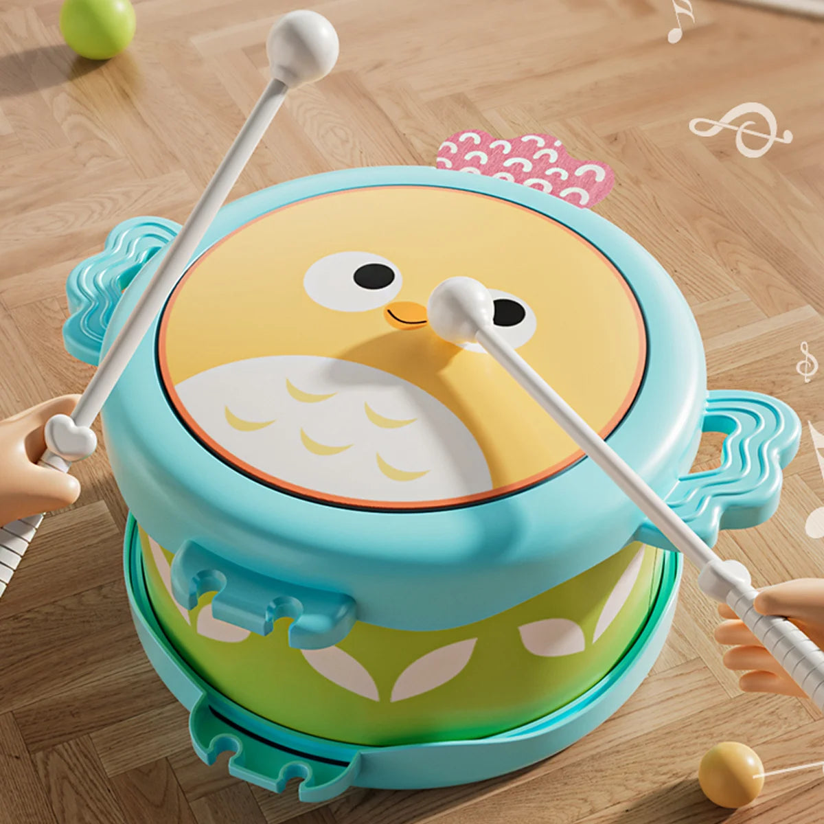 Owl Double Sided Drum — Educational Musical Instrument for Kids
