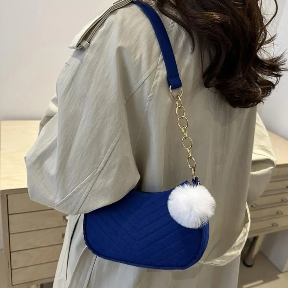 Mini Felt Shoulder Bag — Stylish Underarm Handbag with Pom-Pom Detail