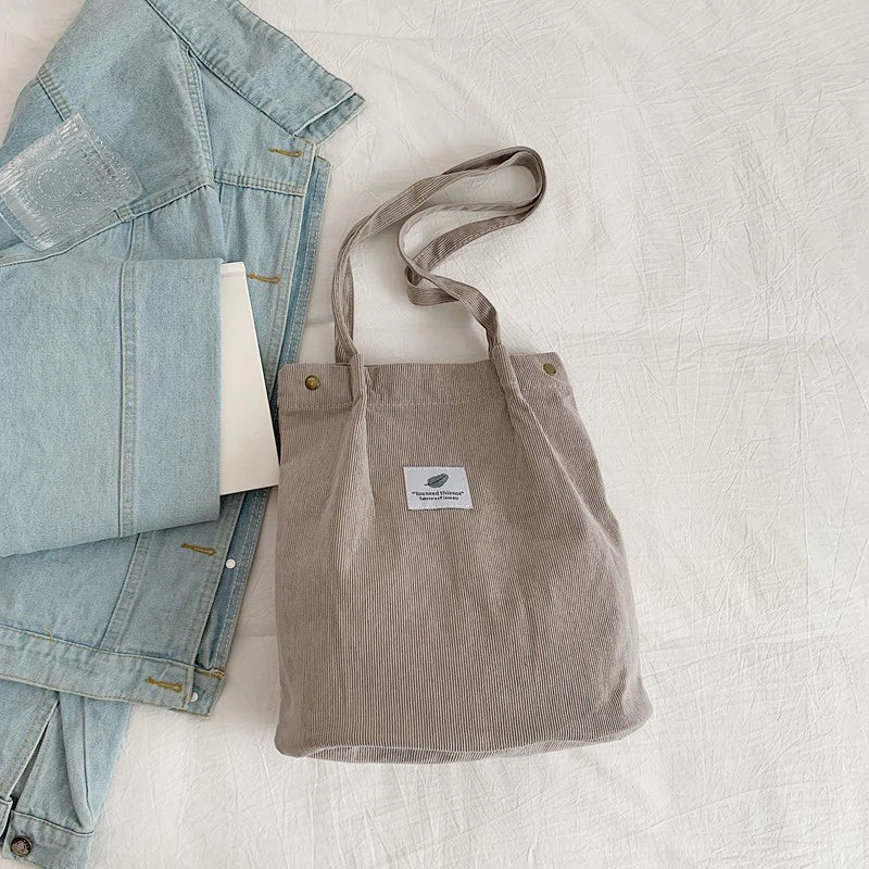 Yogodlns Corduroy Shoulder Bag — Large Capacity Casual Tote for Travel