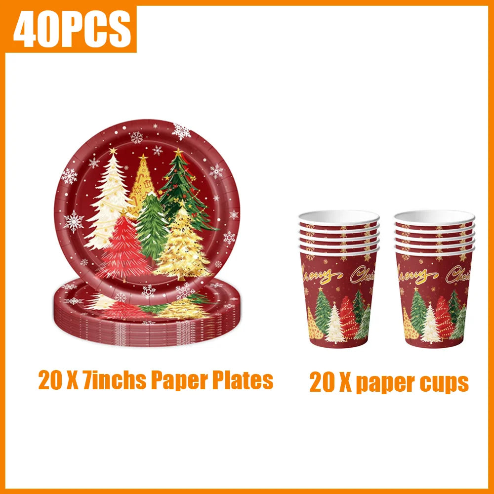 Christmas Tree Themed Tableware Kit — Festive Holiday Party Supplies