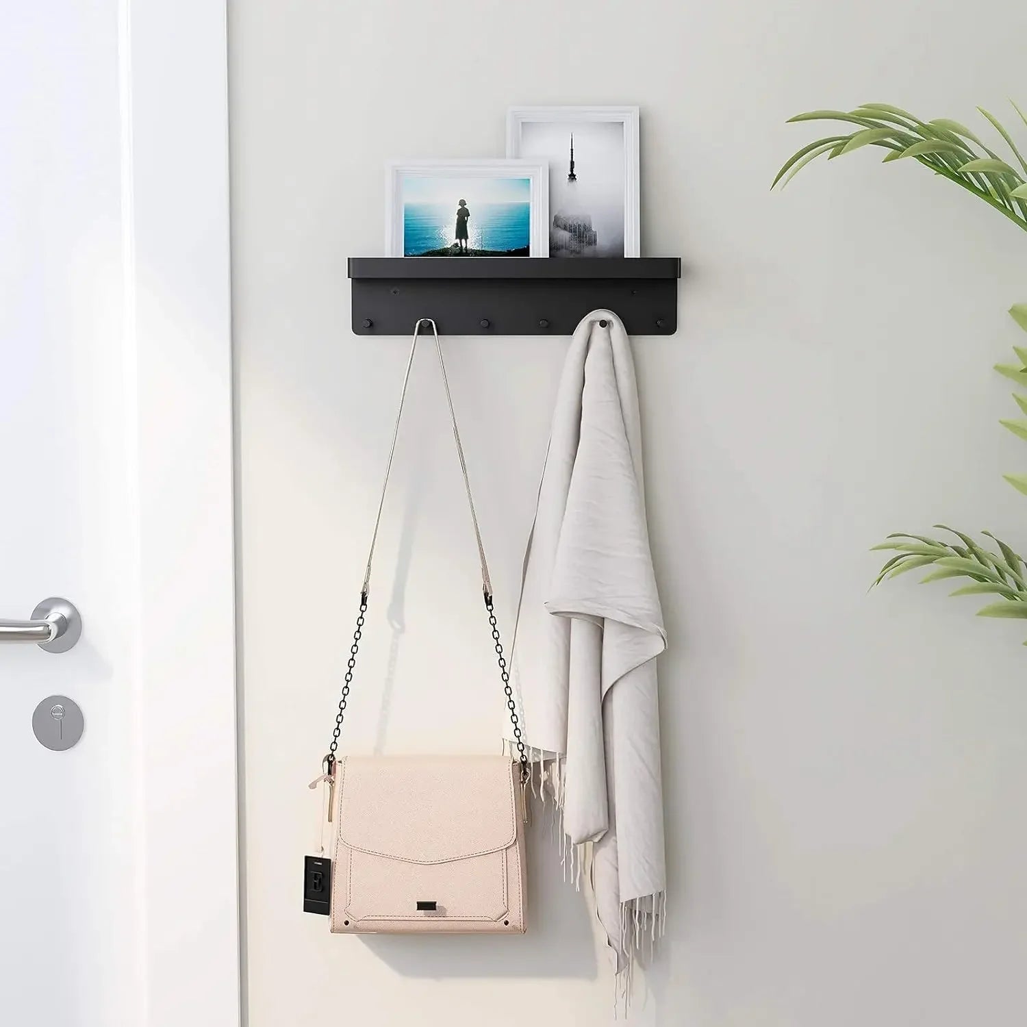 Wall Mount Key Holder — Adhesive Organizer with Mail Tray and 6 Hooks
