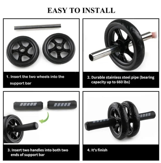 Double-Wheeled Ab Roller — Core Strength Training Set with Knee Pad