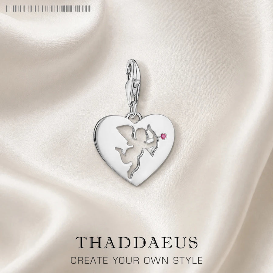 Thaddaeus Cupid Heart Dangle Charm — 925 Sterling Silver Romantic Pendant